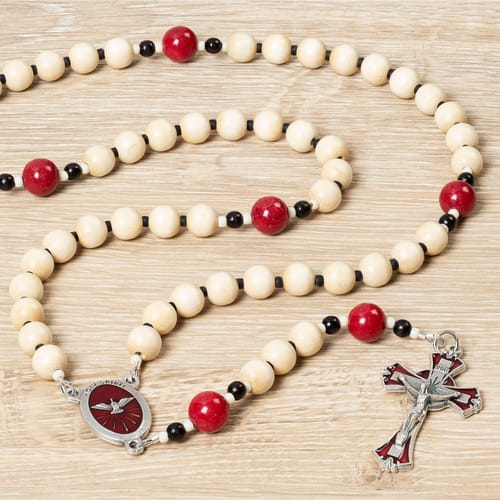 Confirmation Wood Rosary With Prayer Card