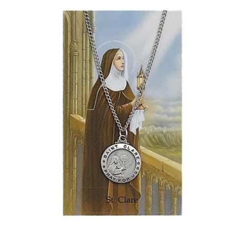 St. Clare Patron Saint Prayer Card W/Medal