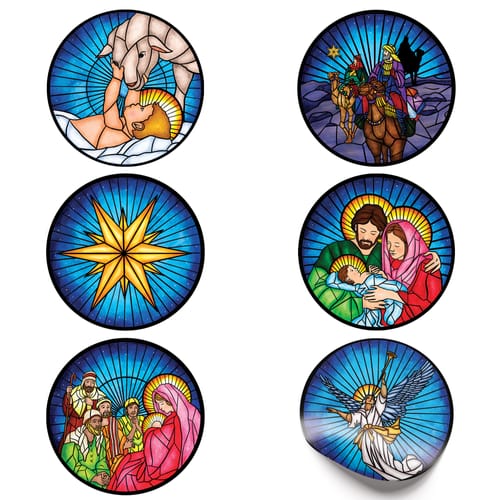 Stained Glass Nativity Stickers - Pack of 6