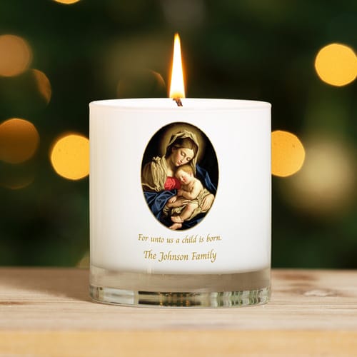 Personalized Madonna And Child Christmas Candle