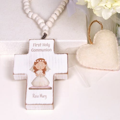 Personalized First Communion Hanging Cross For Girls #5