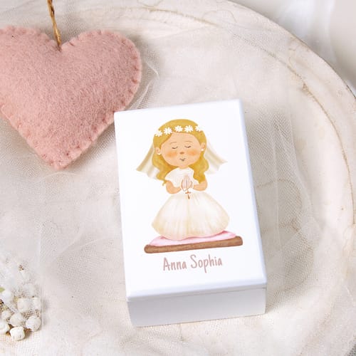 Personalized First Communion White Keepsake Box For Girls #4