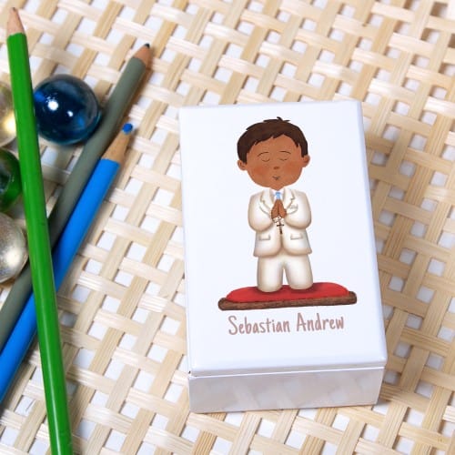 Personalized First Communion White Keepsake Box For Boys #1