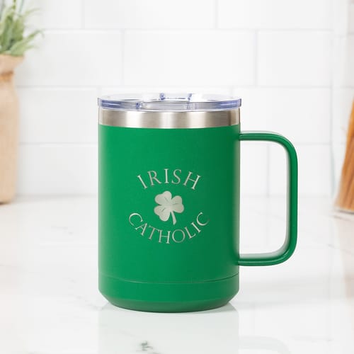 Personalized Green Irish Catholic Travel Mug