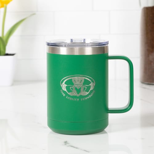 Personalized Green Claddagh Travel Mug