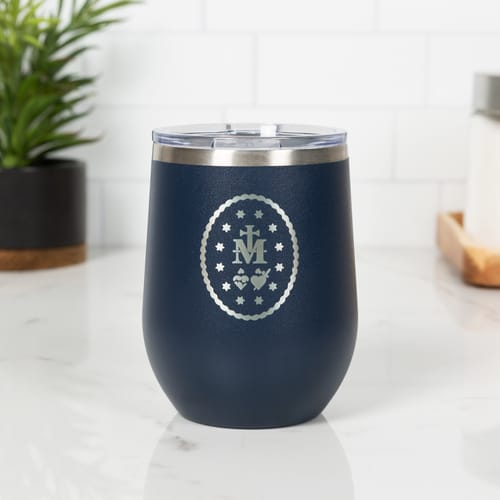 Personalized Miraculous Medal Dark Blue Wine Tumbler