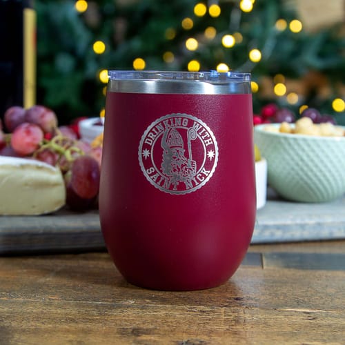 Personalized &quot;Drinking With Saint Nick&quot; Wine Tumbler