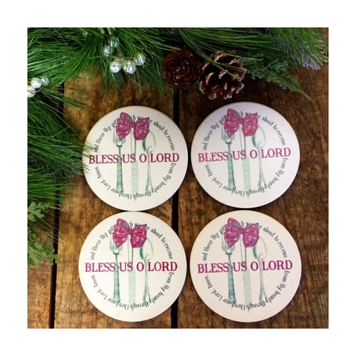 &quot;Bless Us O Lord&quot; Christmas Coasters