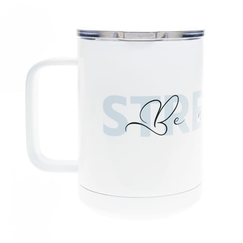 PrayStrong Strength White Travel Mug