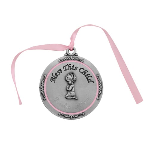 Bless This Child Engraveable Crib Medal, Girl The Catholic Company