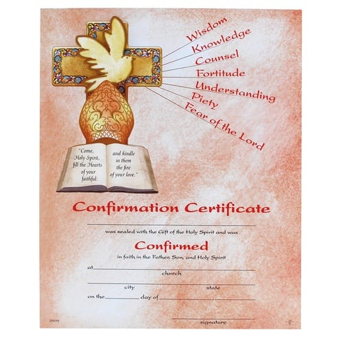 Confirmation Certificate The Catholic Company