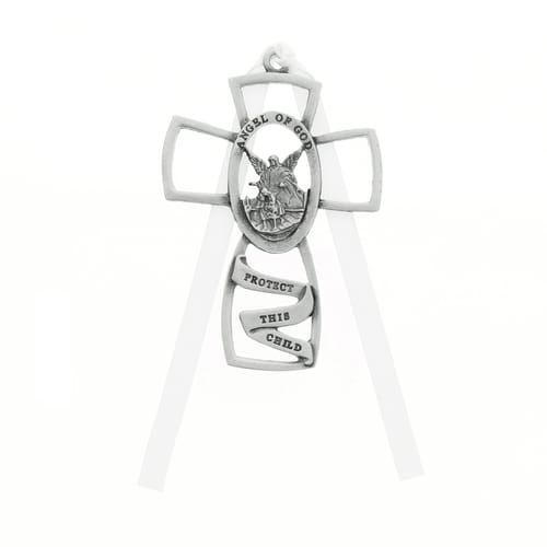 Guardian Angel Crib Cross with White Ribbon The Catholic Company