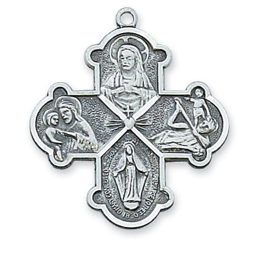 Sterling Silver Four Way Medal On 24 Inch Chain The Catholic Company