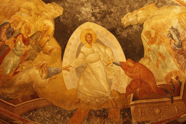 Liberation from hell. Byzantine fresco.