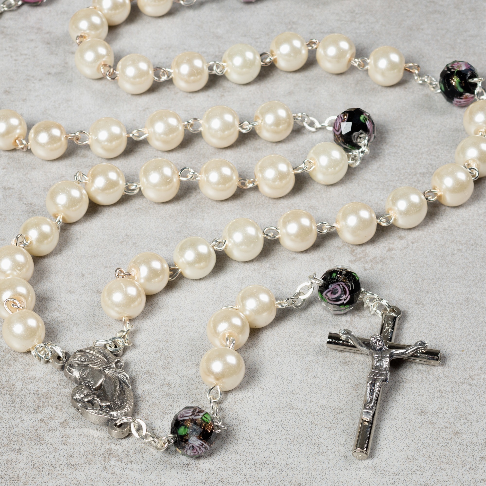 Pearl & Black Rose Bead Rosary The Catholic Company®
