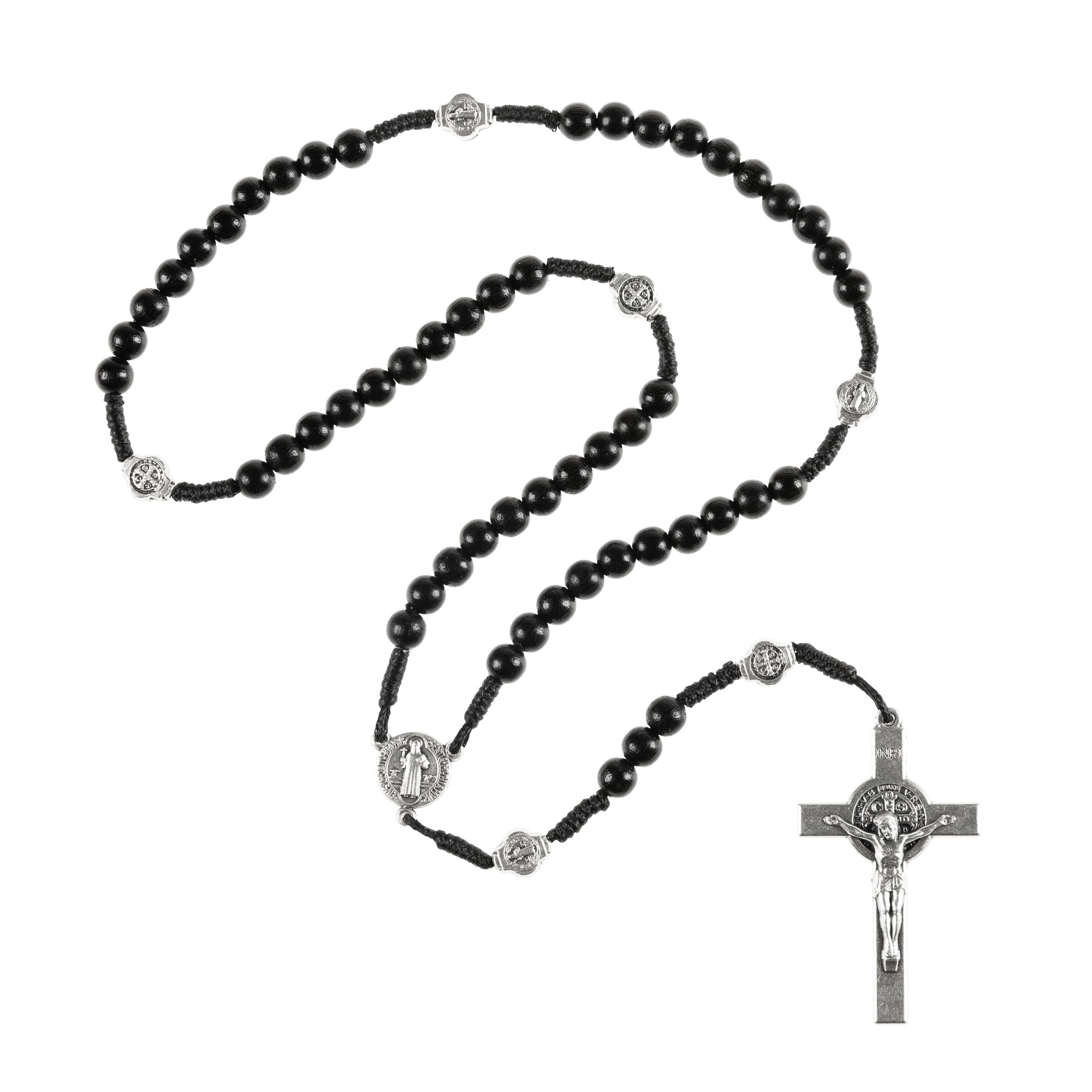 Black St. Benedict Wood Bead Corded Rosary | Rosary.com™