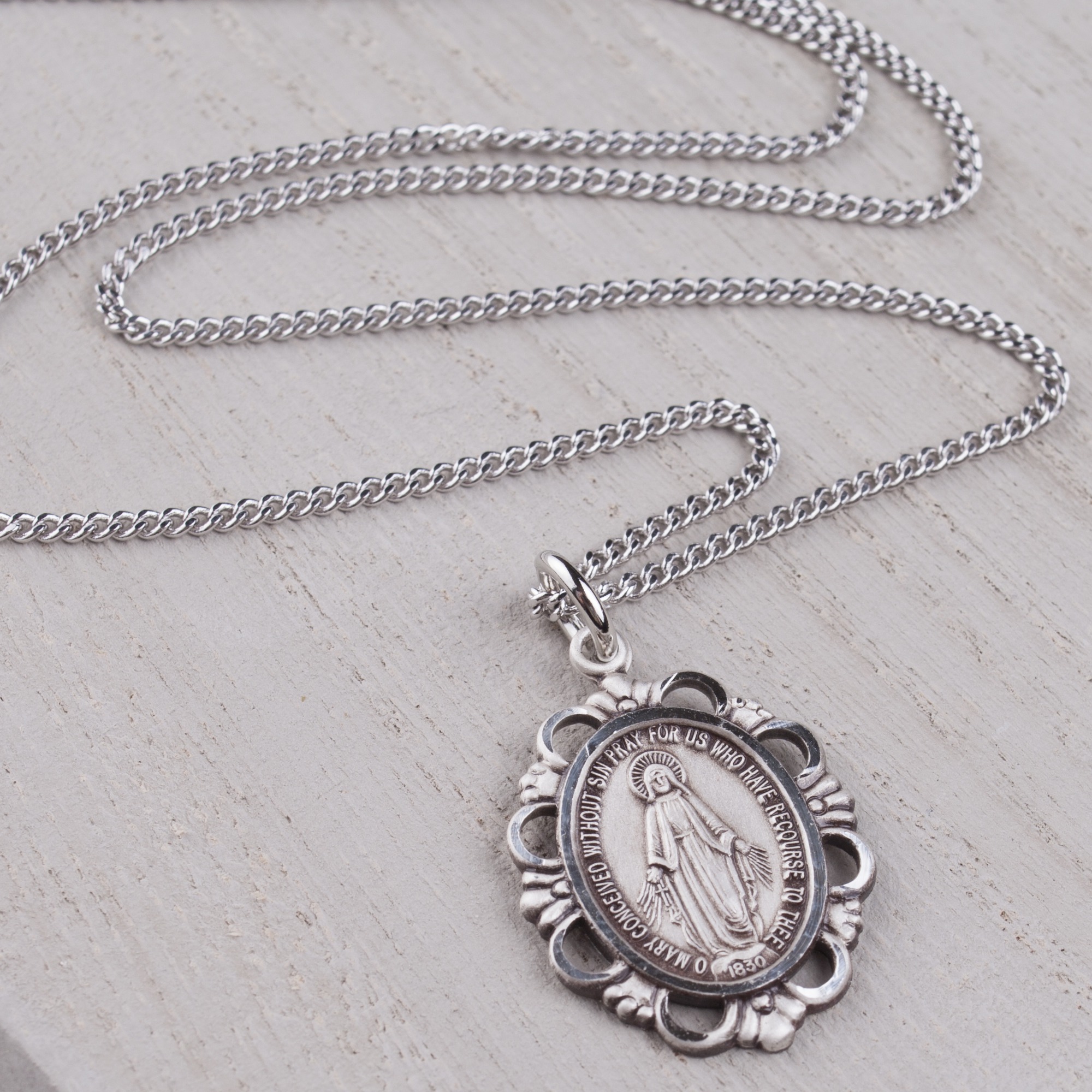 Sterling Silver Miraculous Medal Pendant on 18 inch chain The Catholic Company®