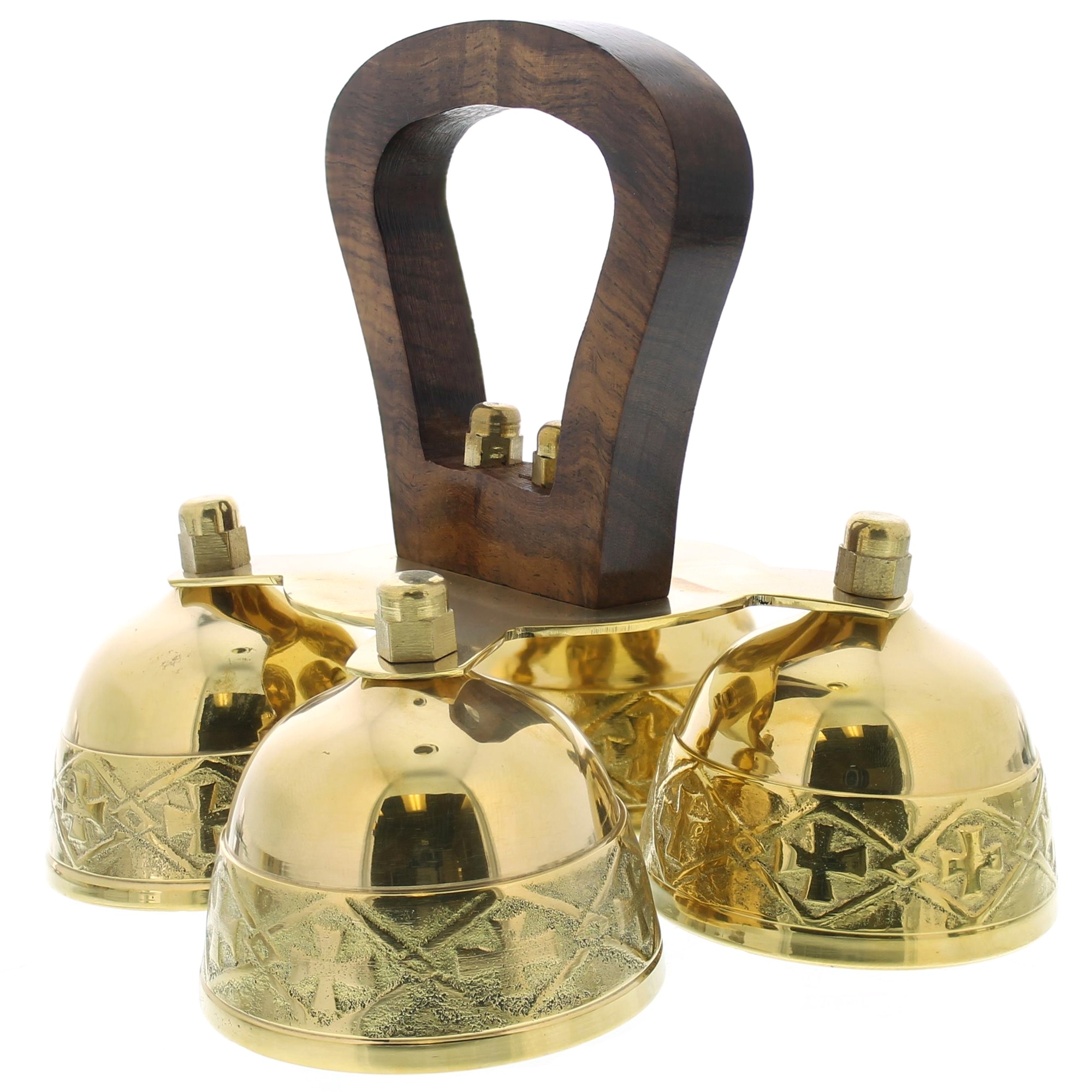 Embossed Brass 4-Bell Alter Bells with Wood Handle, 6 1/4 Inch