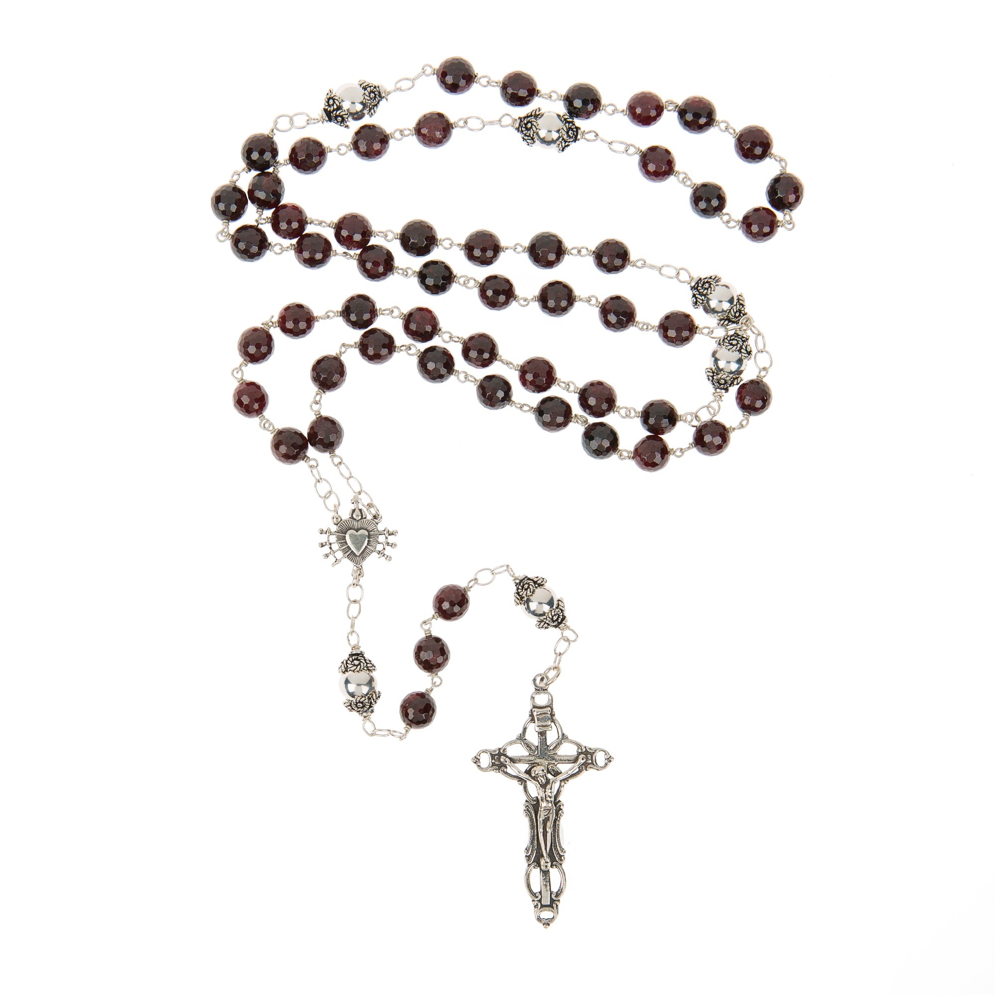 Sterling Silver Seven Sorrows Garnet Rosary, 7mm | The Catholic Company®