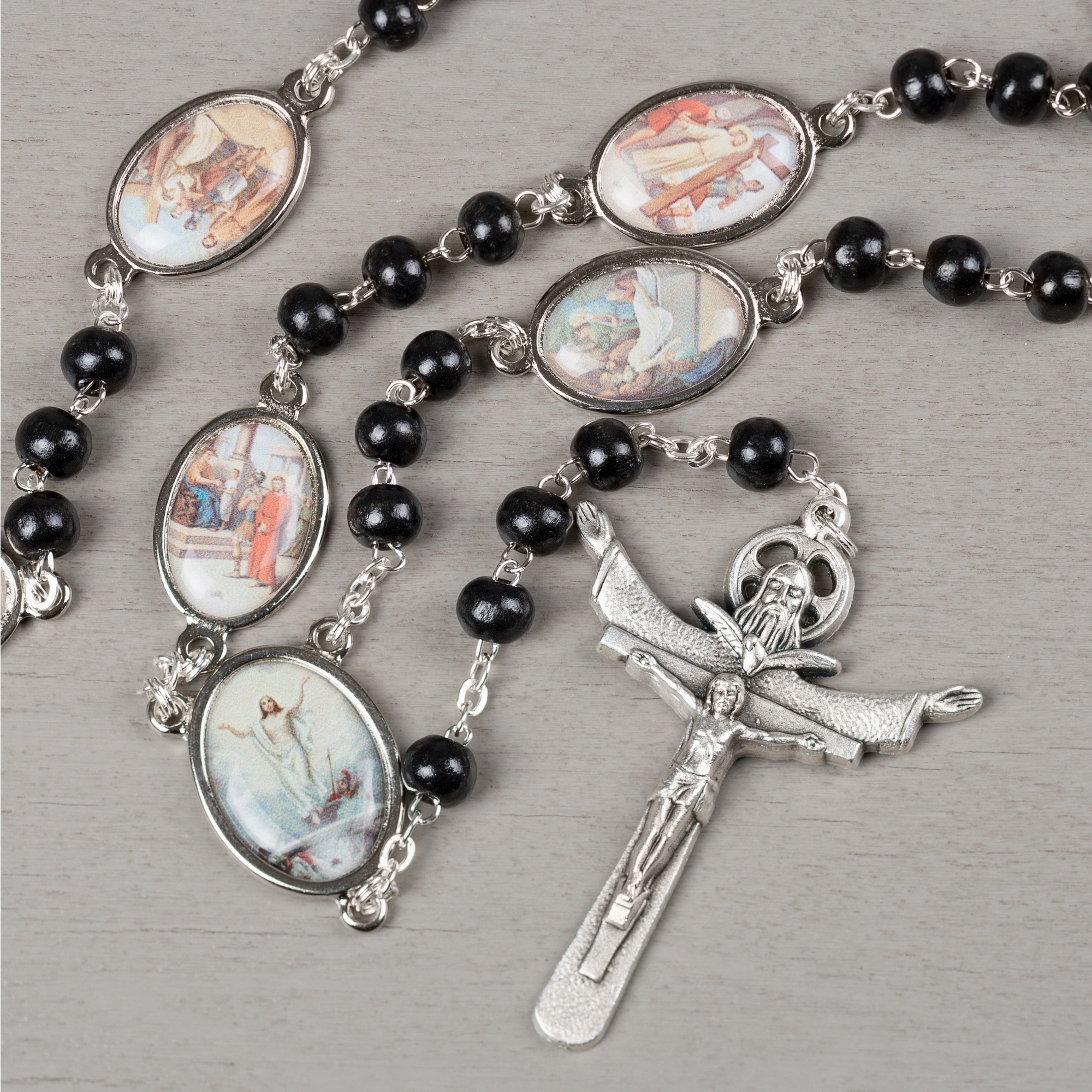 Stations of the Cross Rosary - Black Wood | Rosary.com™