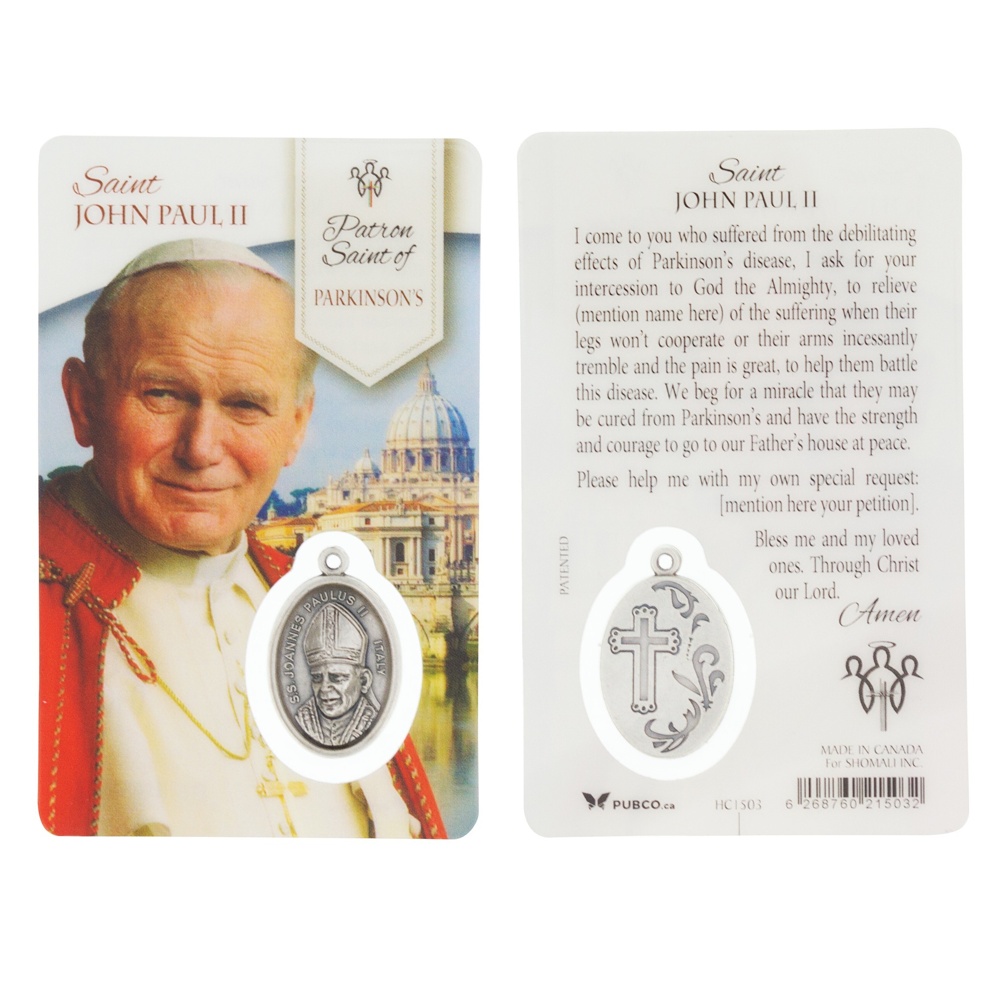 Comforting Palm Cross & St. John Paul II Parkinson's Healing Card The