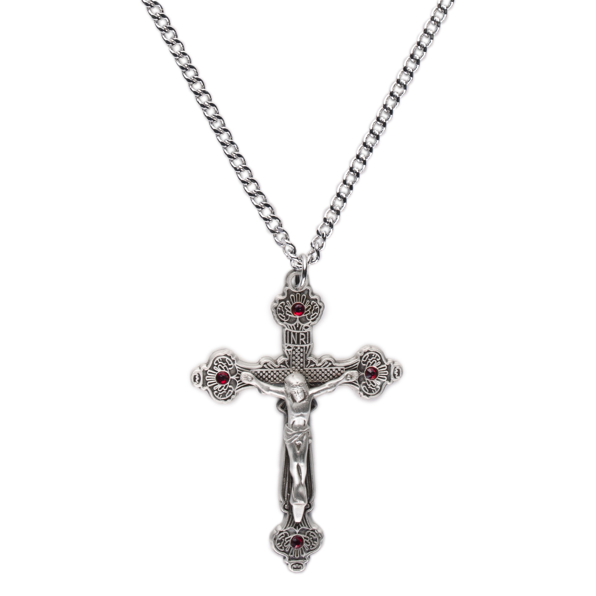 Sterling Silver Crucifix with Ruby Stones with 24 inch chain | The ...