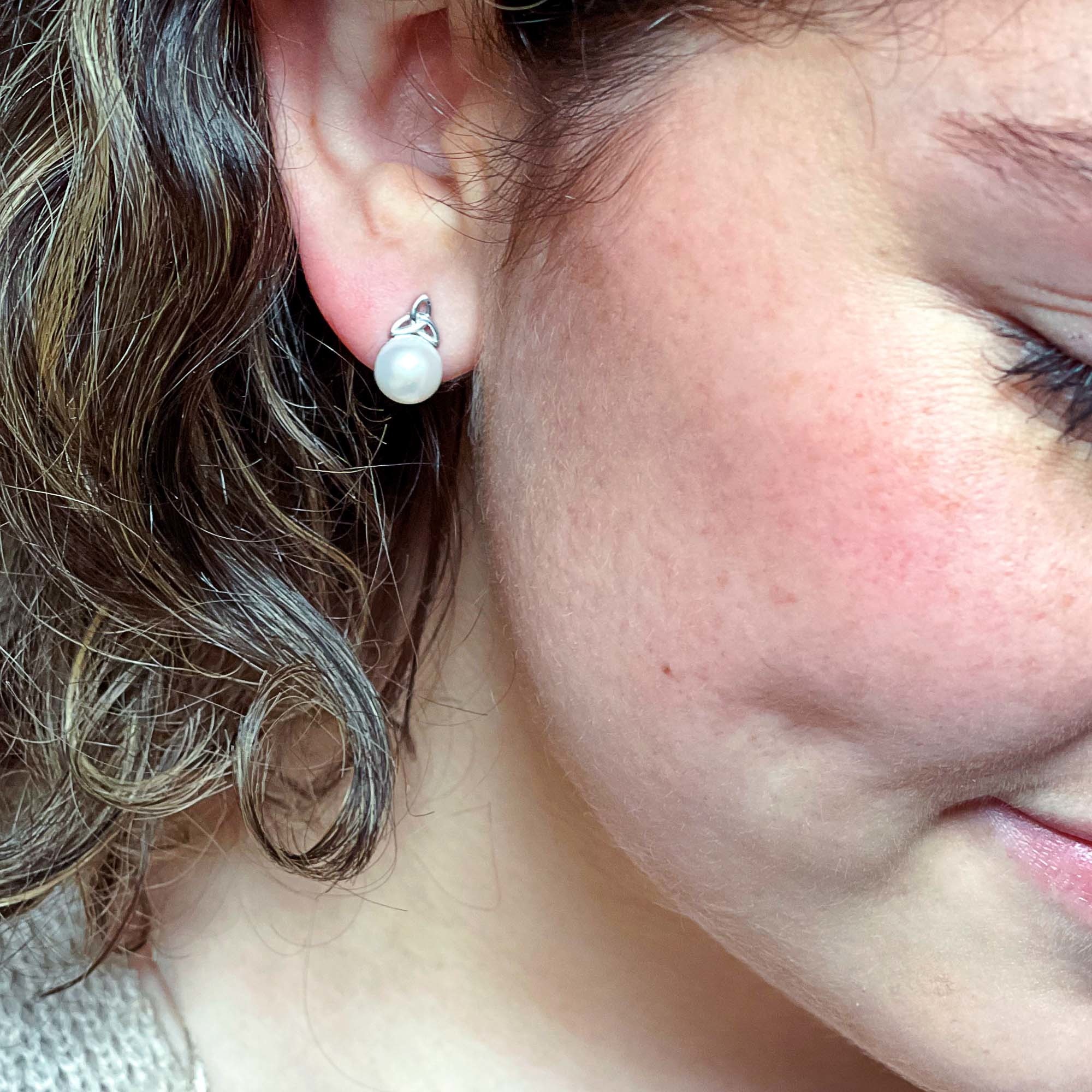 Sterling & Pearl Trinity Knot Stud Earrings The Catholic Company®