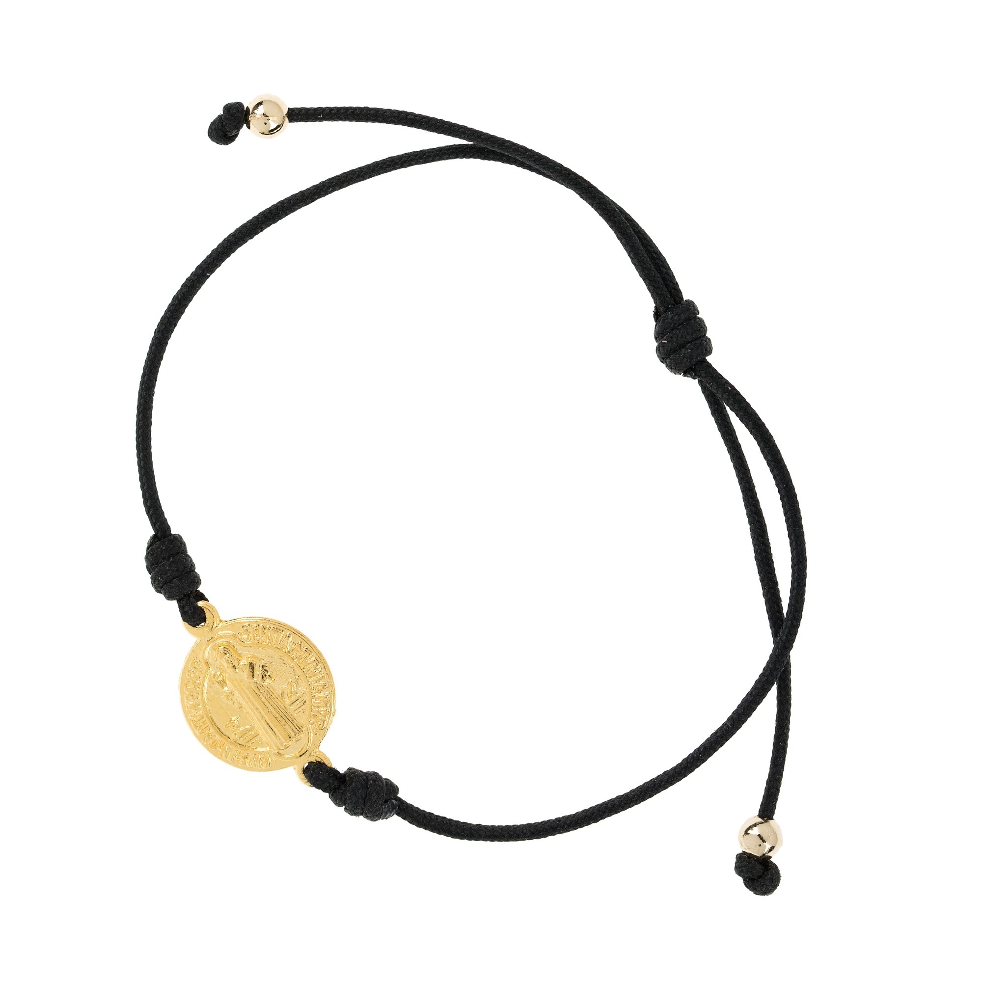 Gold Finish St. Benedict Medal Black Cord Bracelet | The Catholic Company®