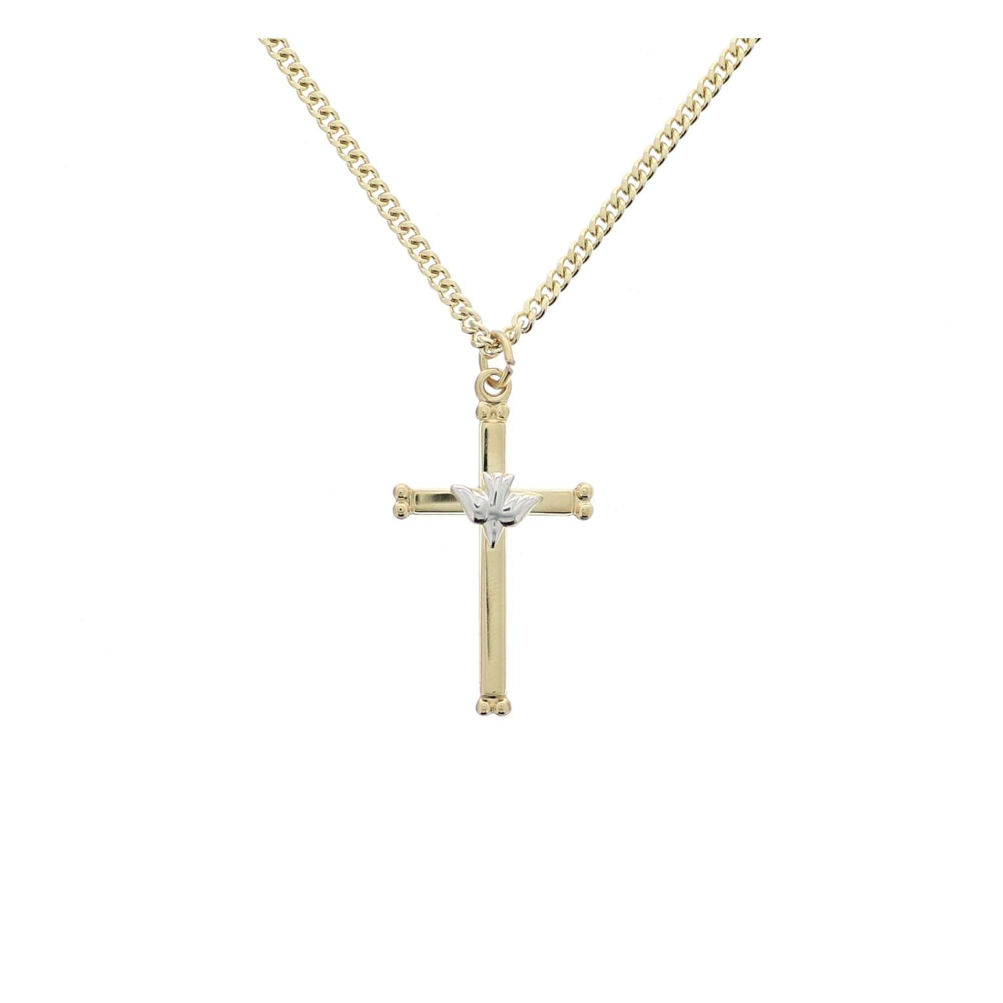 Sterling Dove on 18K Cross Necklace | The Catholic Company®