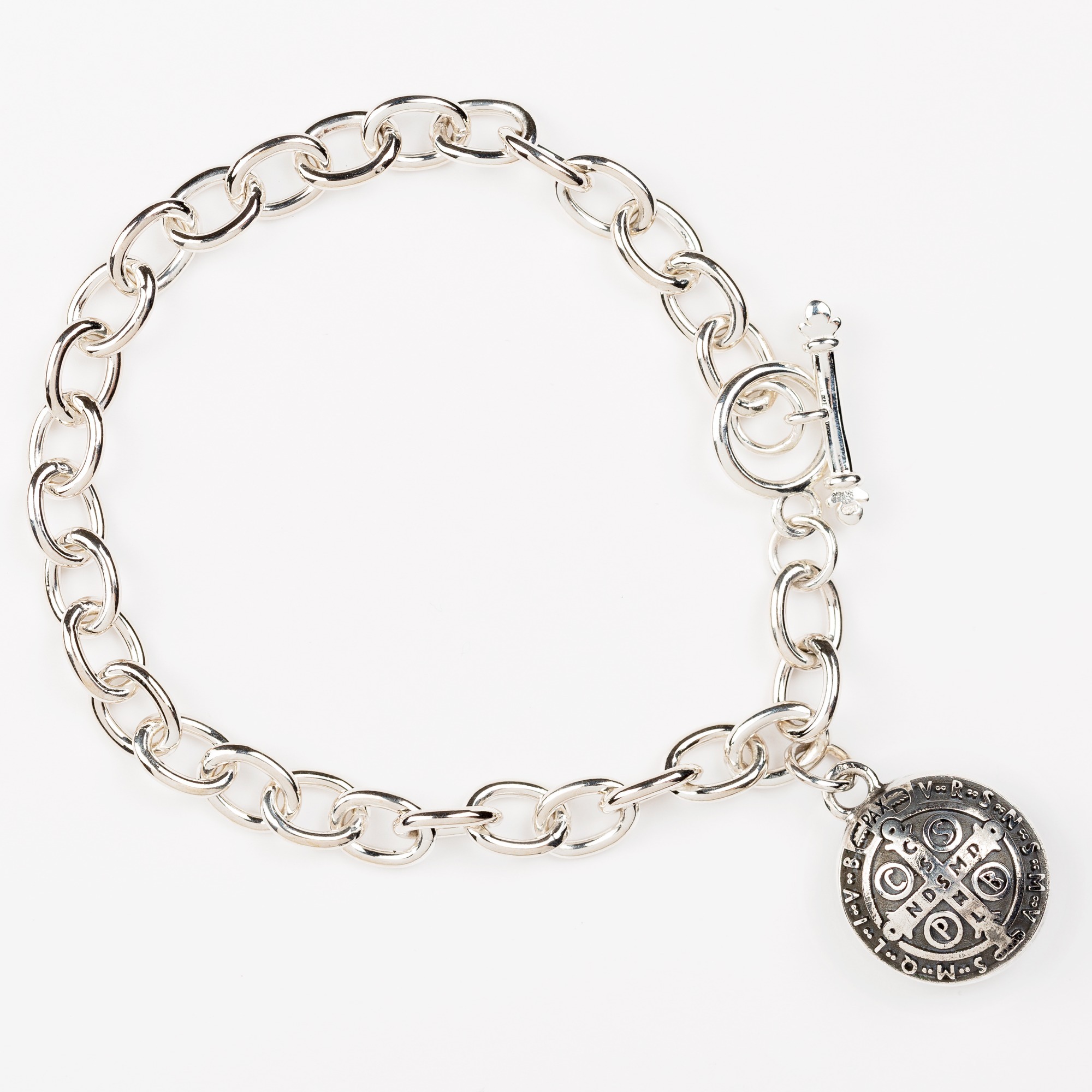 Sterling Silver St. Benedict Charm Bracelet | The Catholic Company®