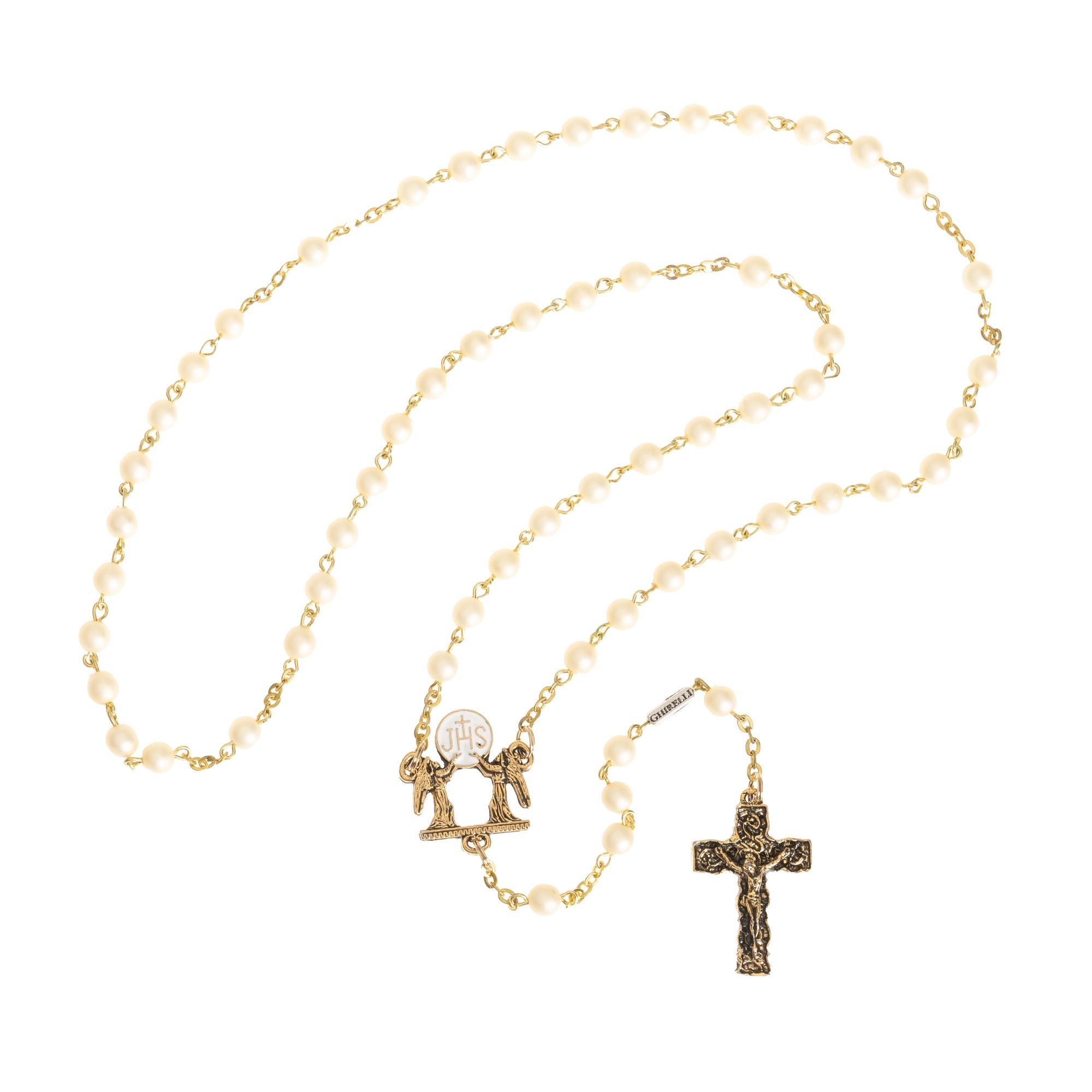 First Communion Eucharistic Pearl & Gold Rosary | The Catholic Company®