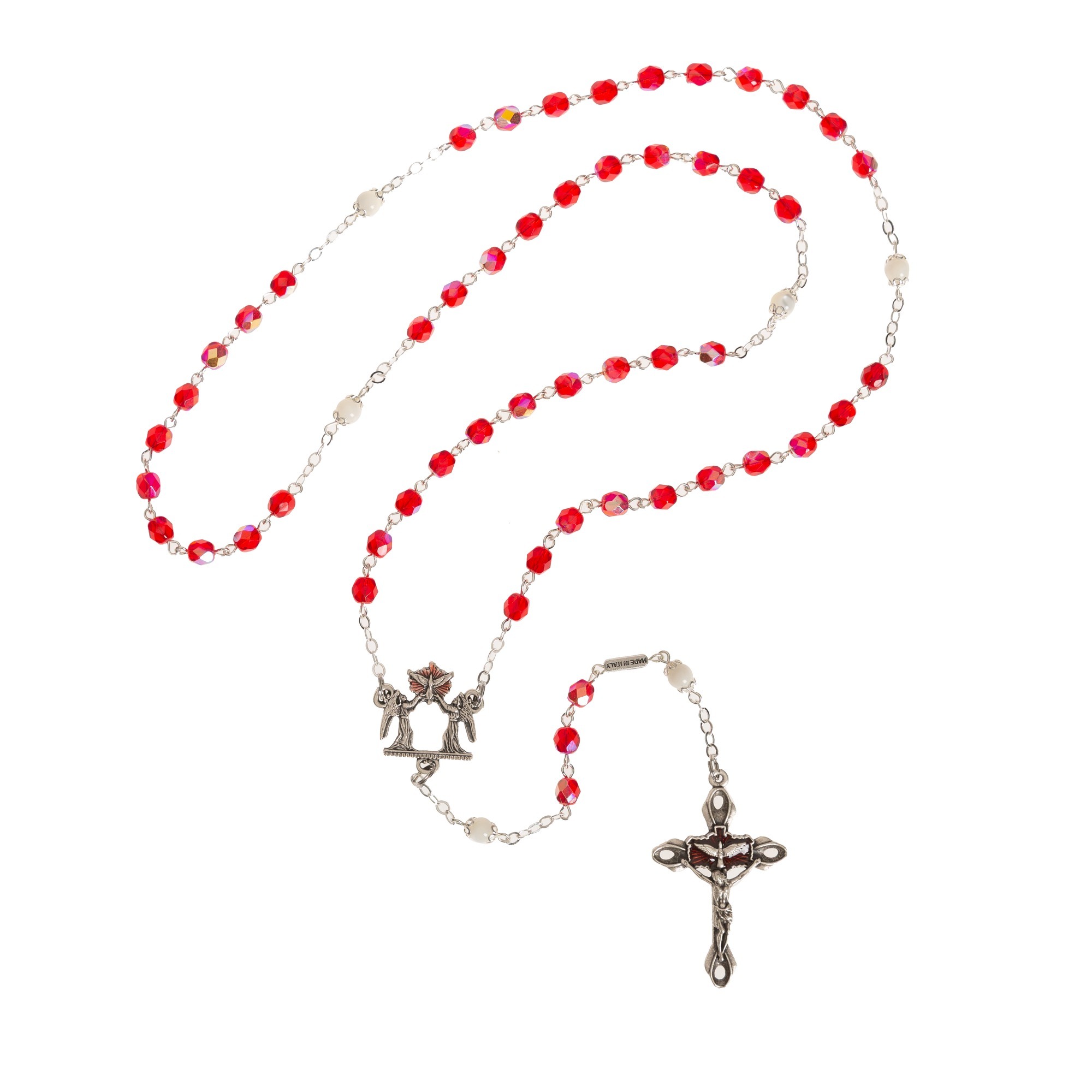 Holy Confirmation Faceted Red & Silver Rosary 