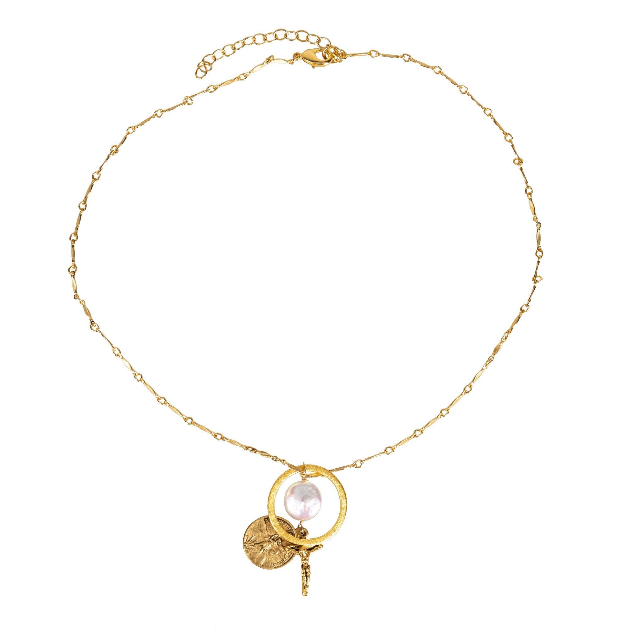 St. Michael, Crucifix and Freshwater Pearl Necklace | The Catholic Company®