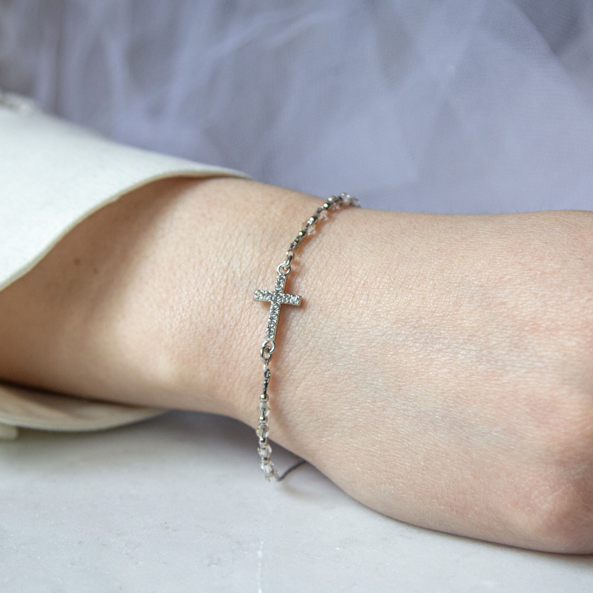 Swarovski Clear Crystal Rosary Bracelet with Crystal Cross | Rosary.com™