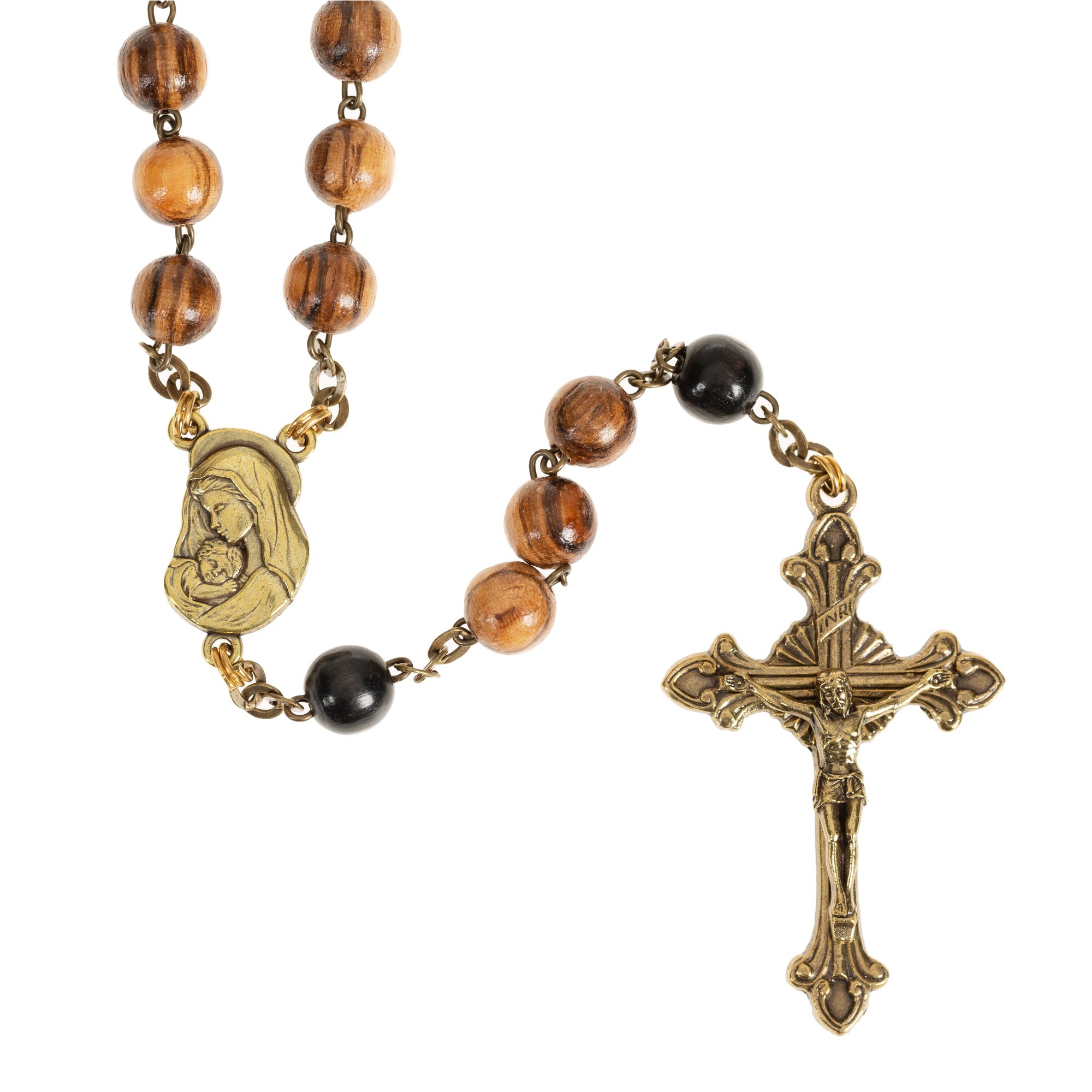 Italian Striped Wood and Gold Rosary | The Catholic Company®