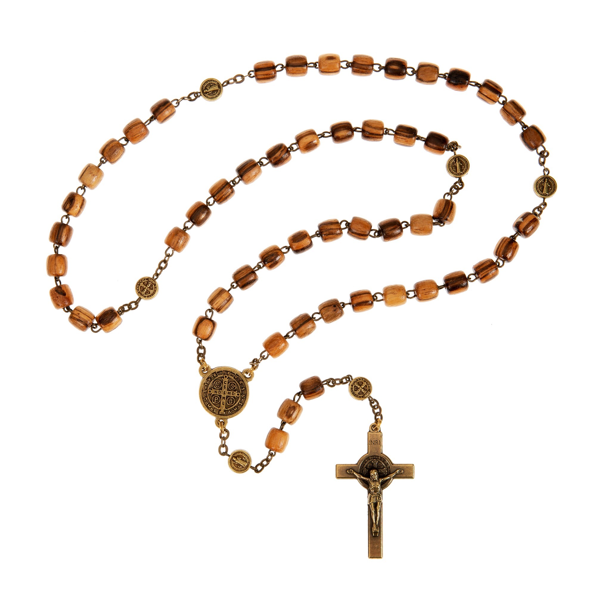 St. Benedict Gold Tone and Wood Rosary | Rosary.com™