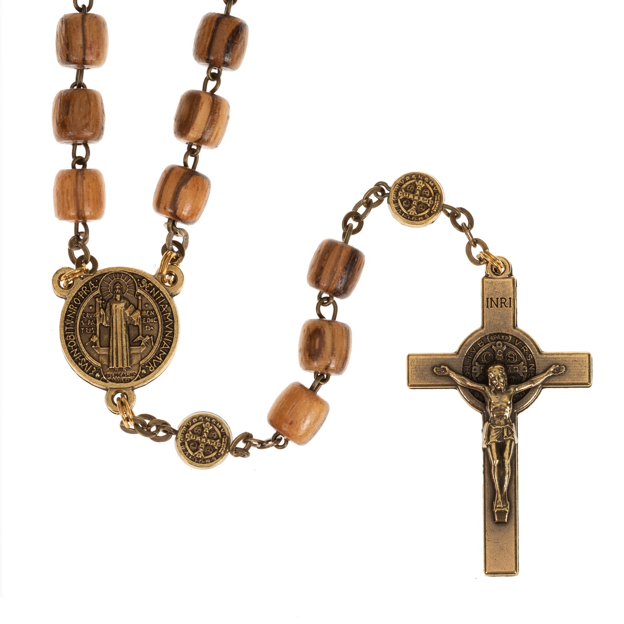 St. Benedict Gold Tone and Wood Rosary | Rosary.com™