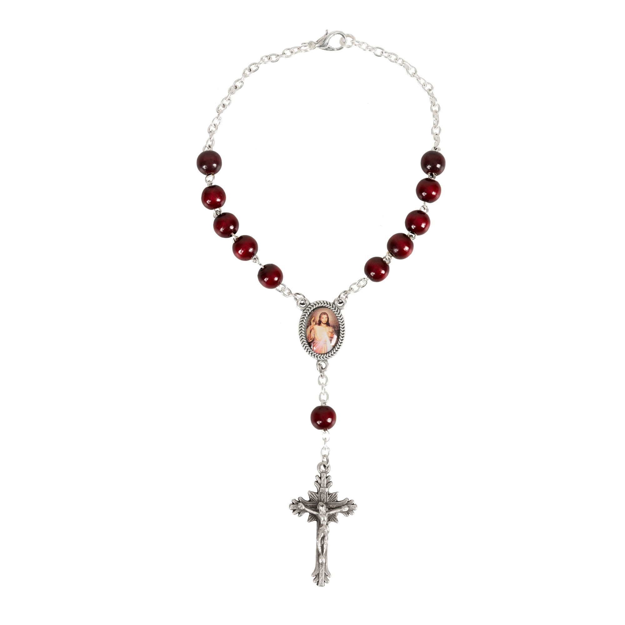 Divine Mercy Red Wood Auto Rosary | The Catholic Company®