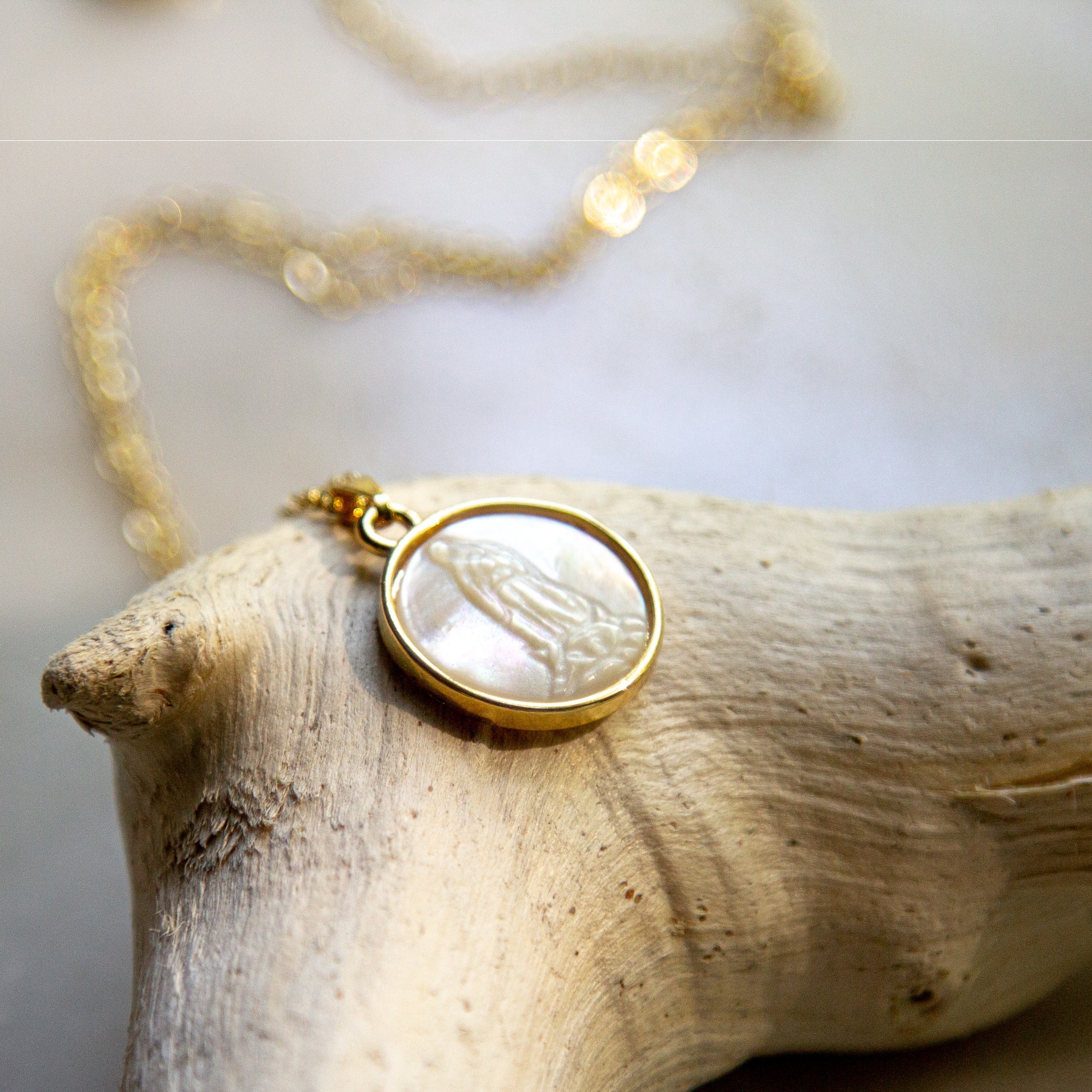Hand Carved Mother of Pearl Marian Necklace The Catholic Company®