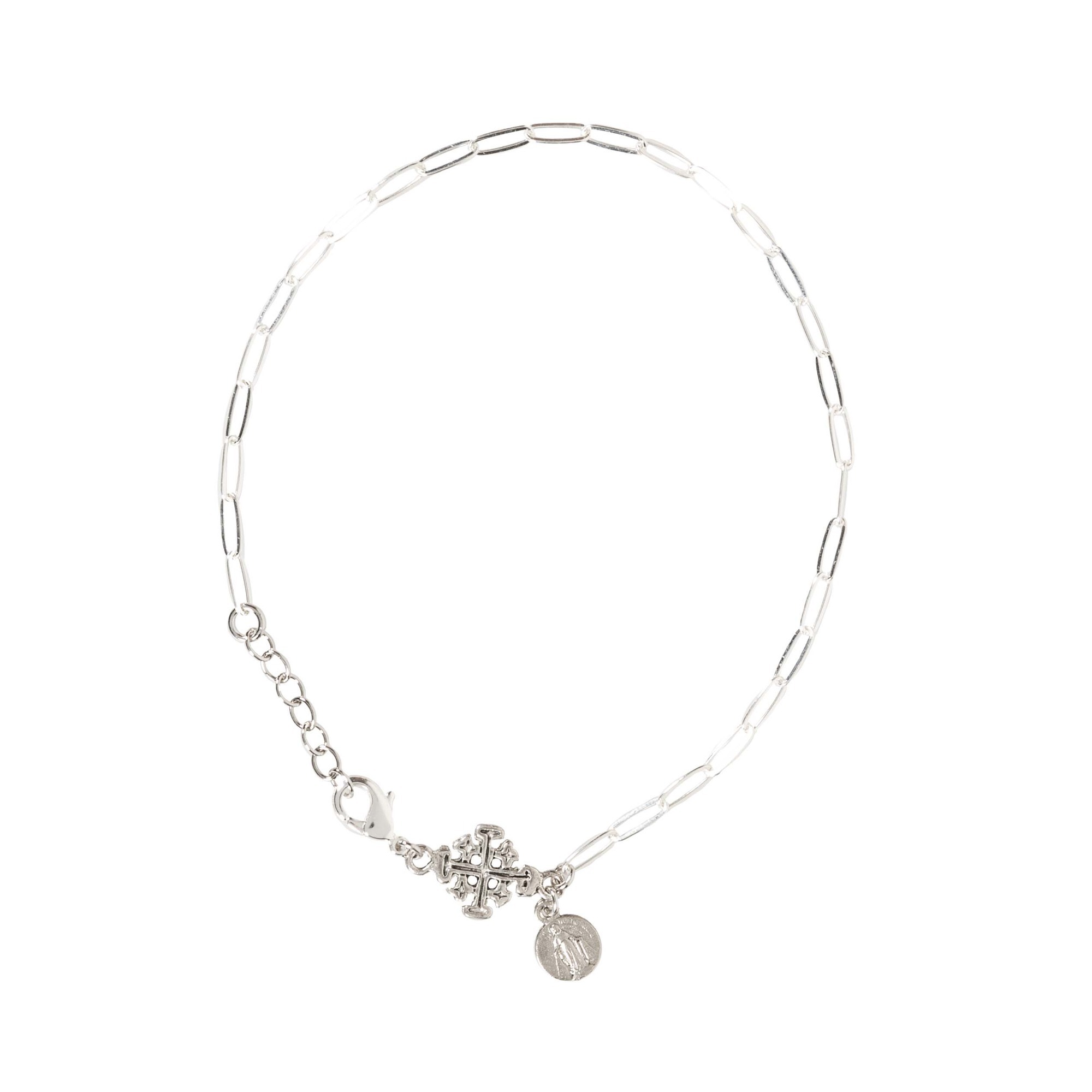 Marian Paper Clip Chain Anklet - Silver | The Catholic Company®
