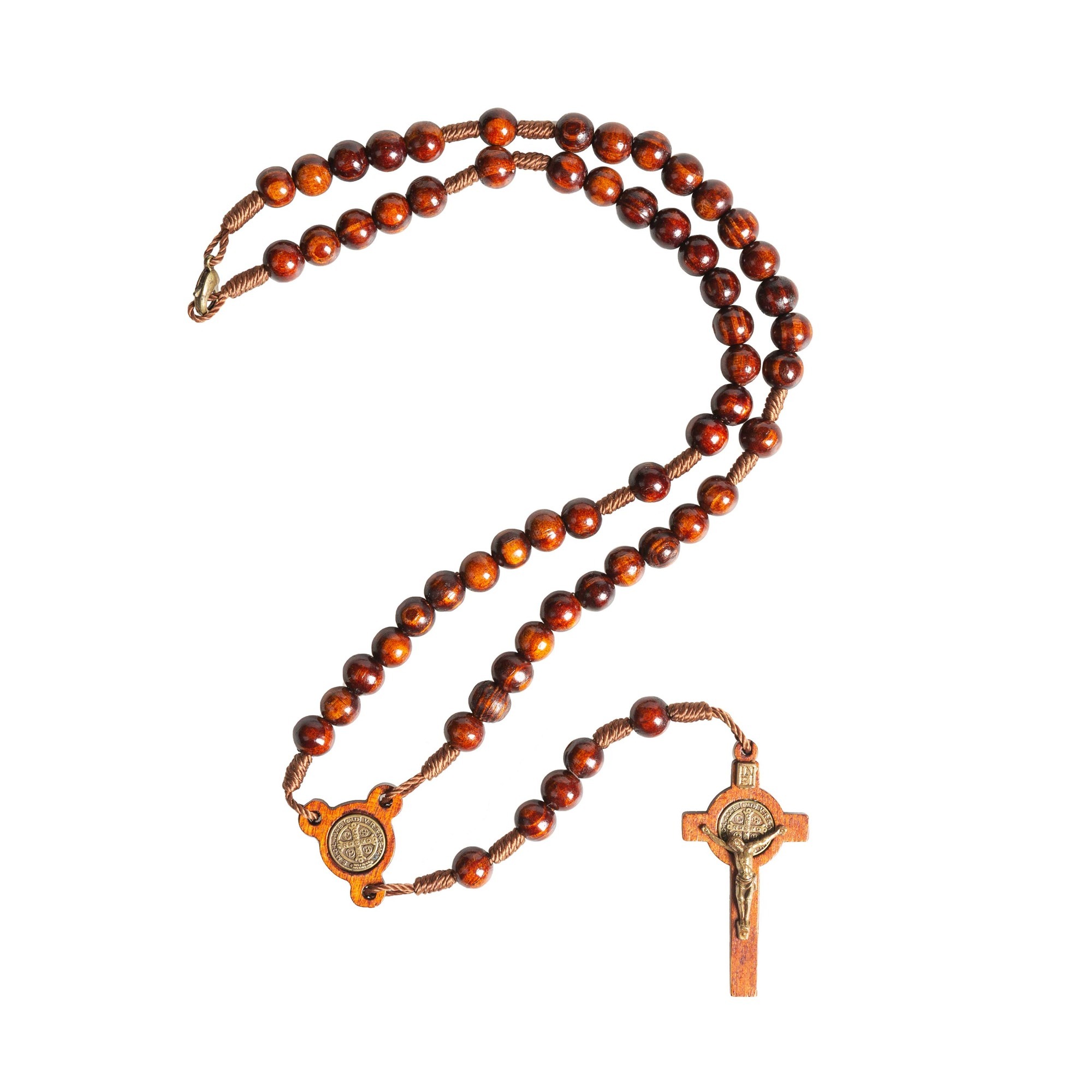 St. Benedict Cherry Finish Wood Rosary | Rosary.com™