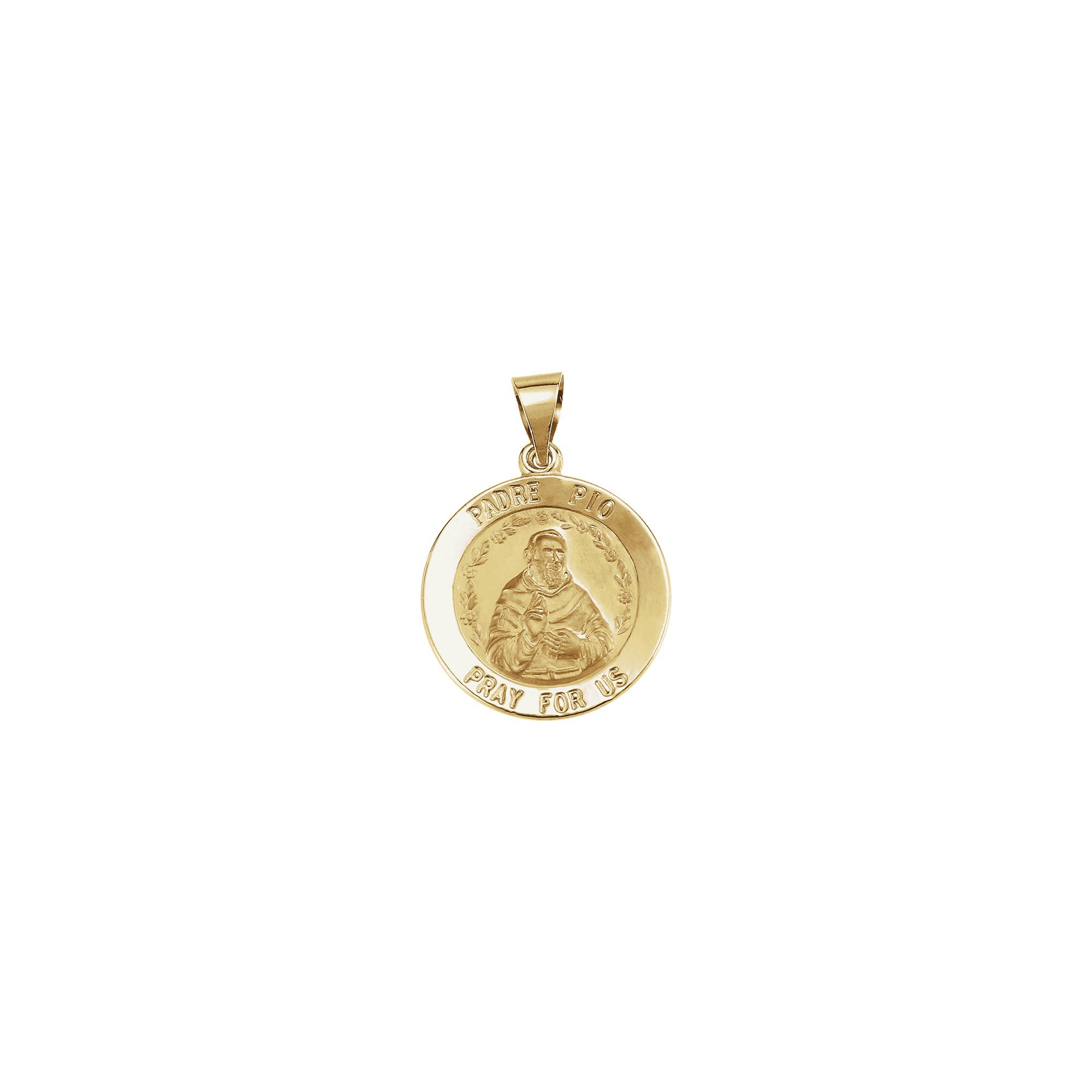 14kt Yellow Gold 18.75mm Round Hollow Padre Pio Medal | The Catholic ...