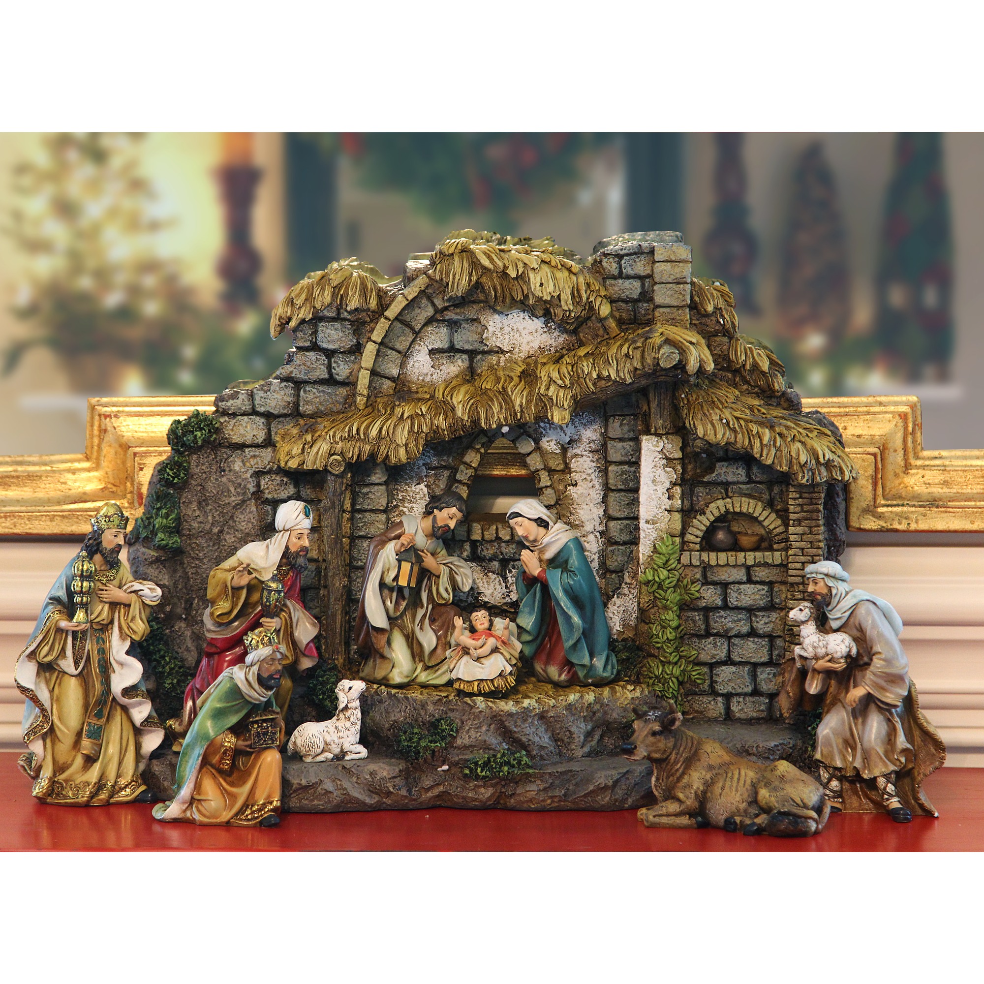Nativity and Stable Scene 10 Piece Set with Removable Figures The