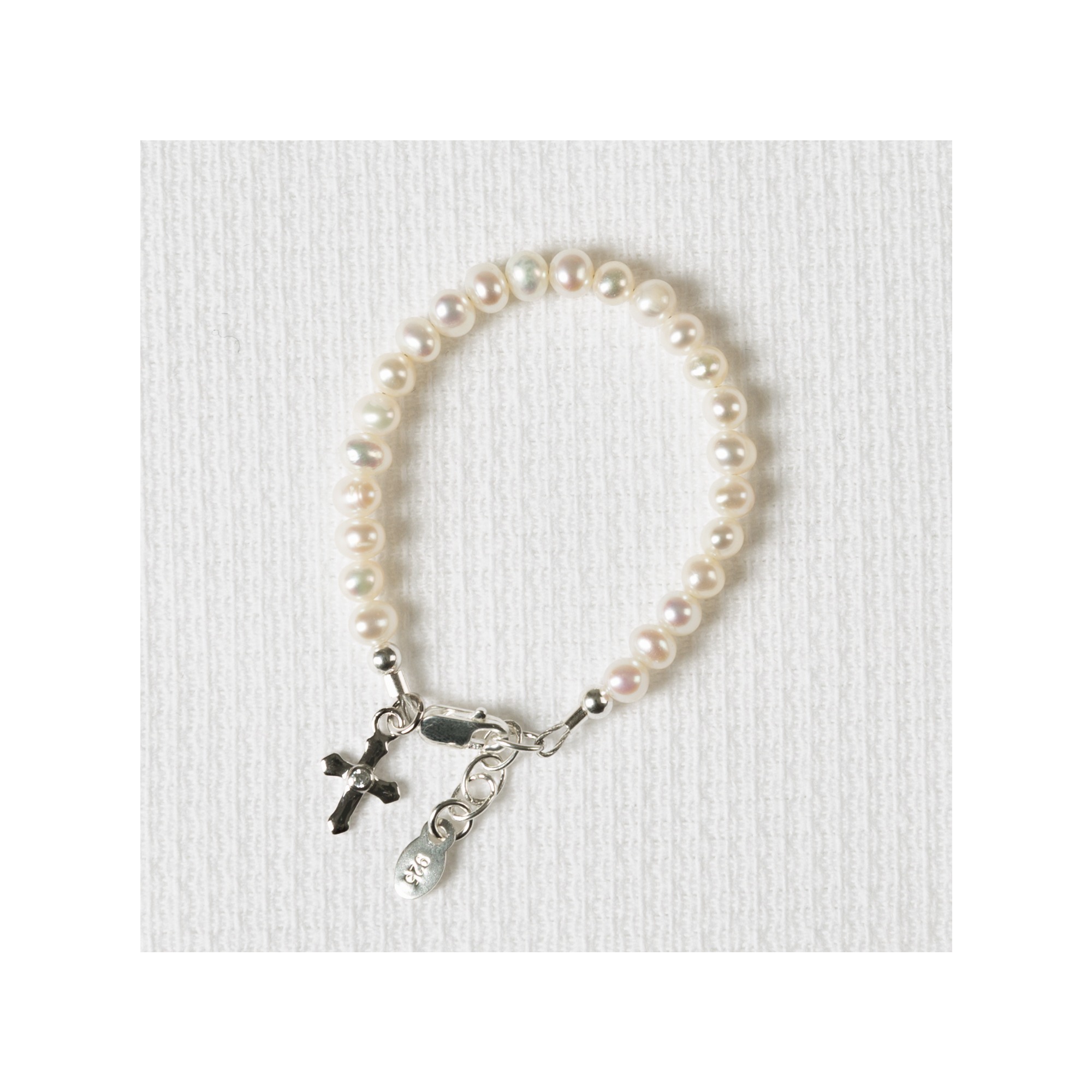 Christening White Cultured Fresh Water Pearls with Sterling Silver Cross Luxury Keepsake Unisex Baby Bracelet BFWCD 
