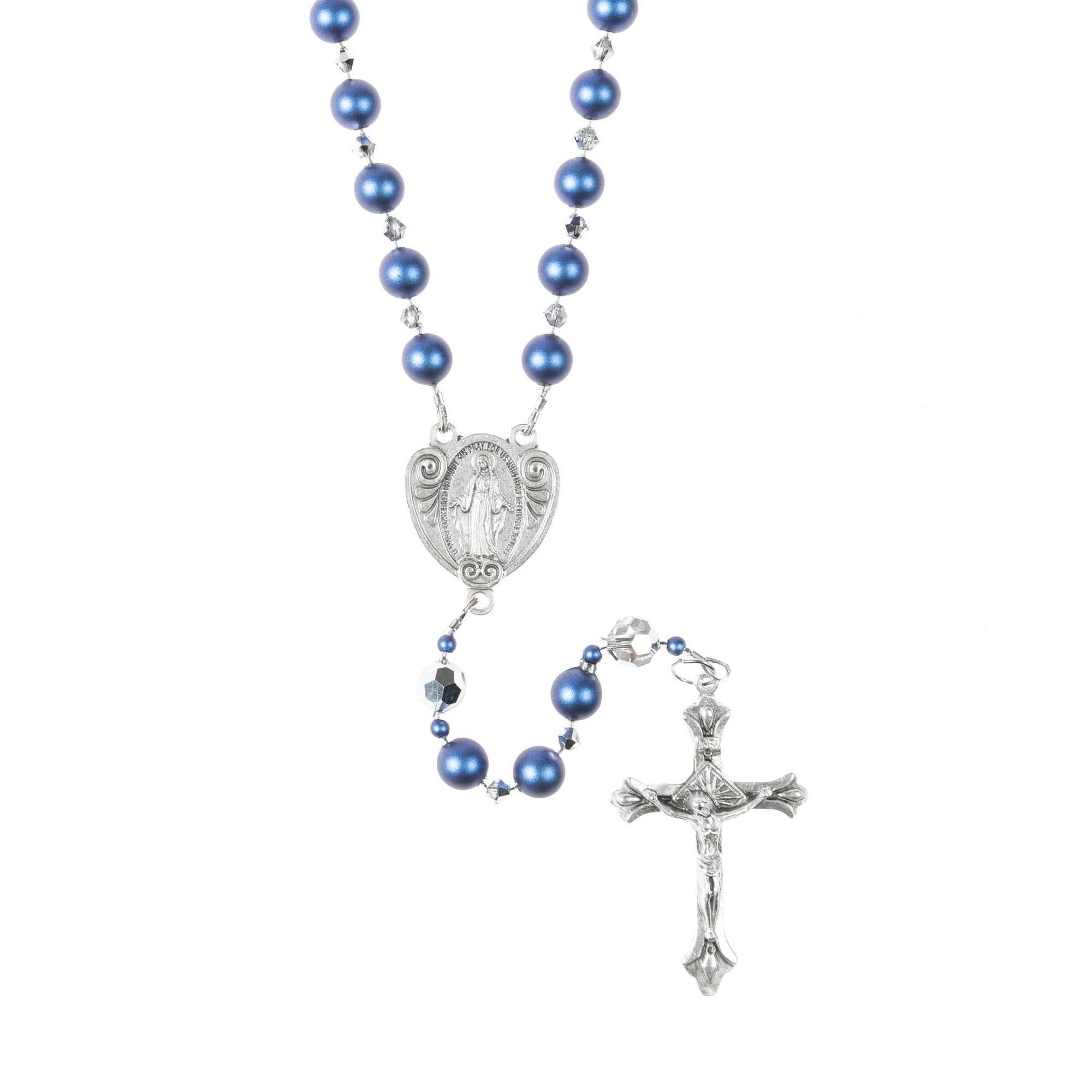 Blue Glass Pearl Miraculous Medal Rosary | The Catholic Company®