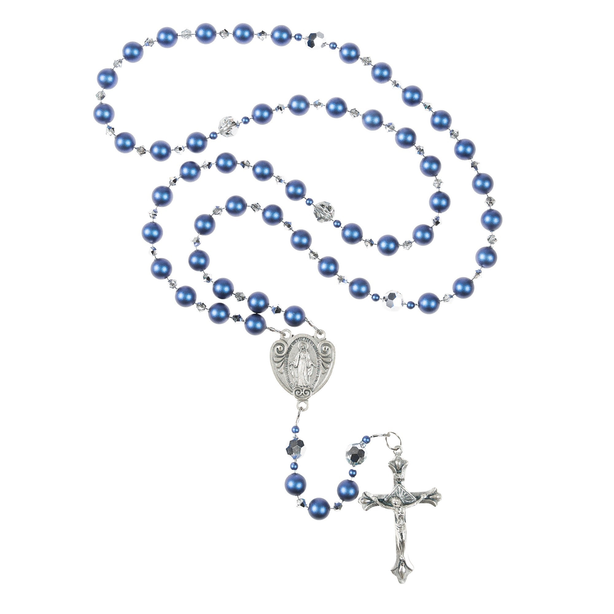 Blue Glass Pearl Miraculous Medal Rosary | Rosary.com™