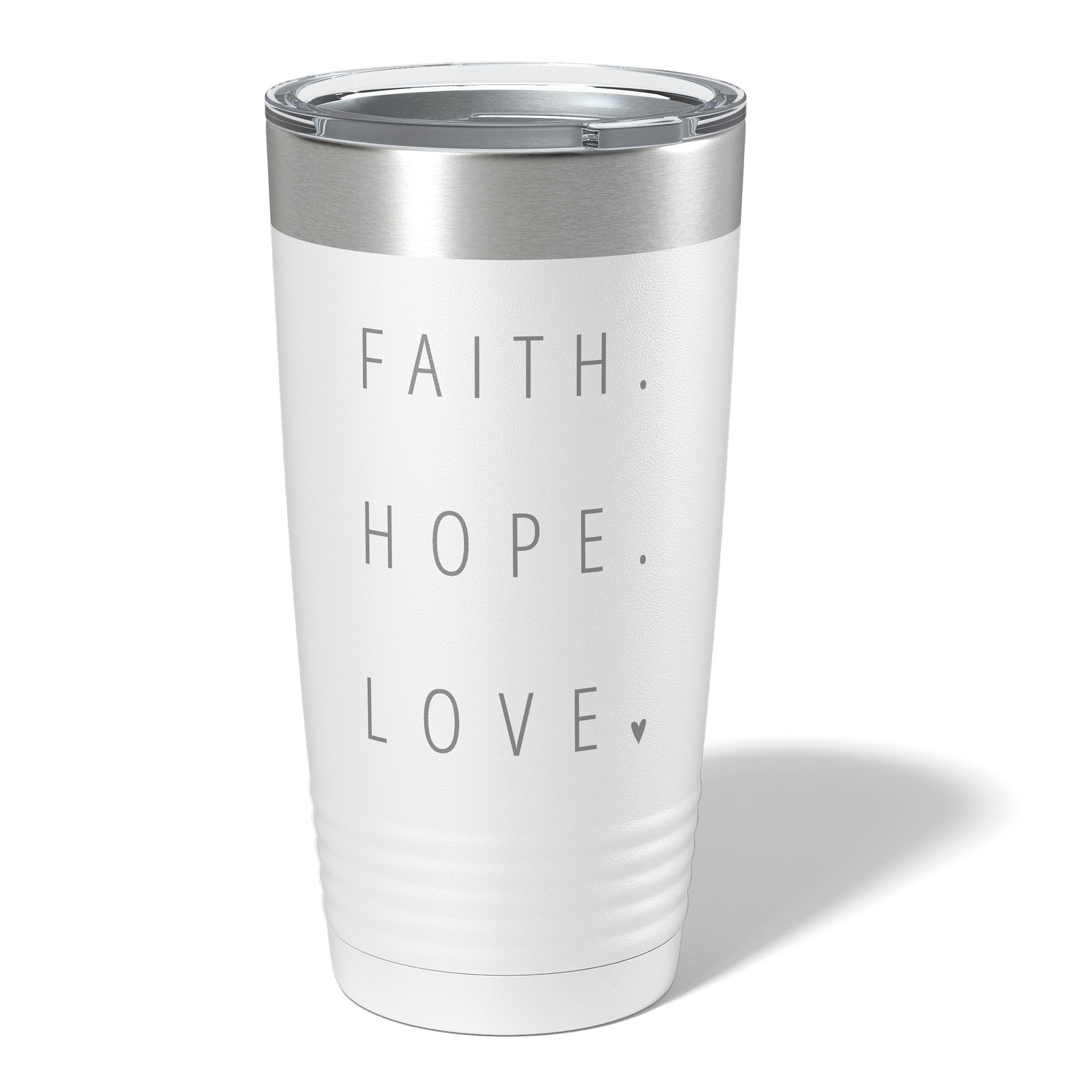 Faith Hope and Love White Insulated 20oz Tumbler | The Catholic Company®