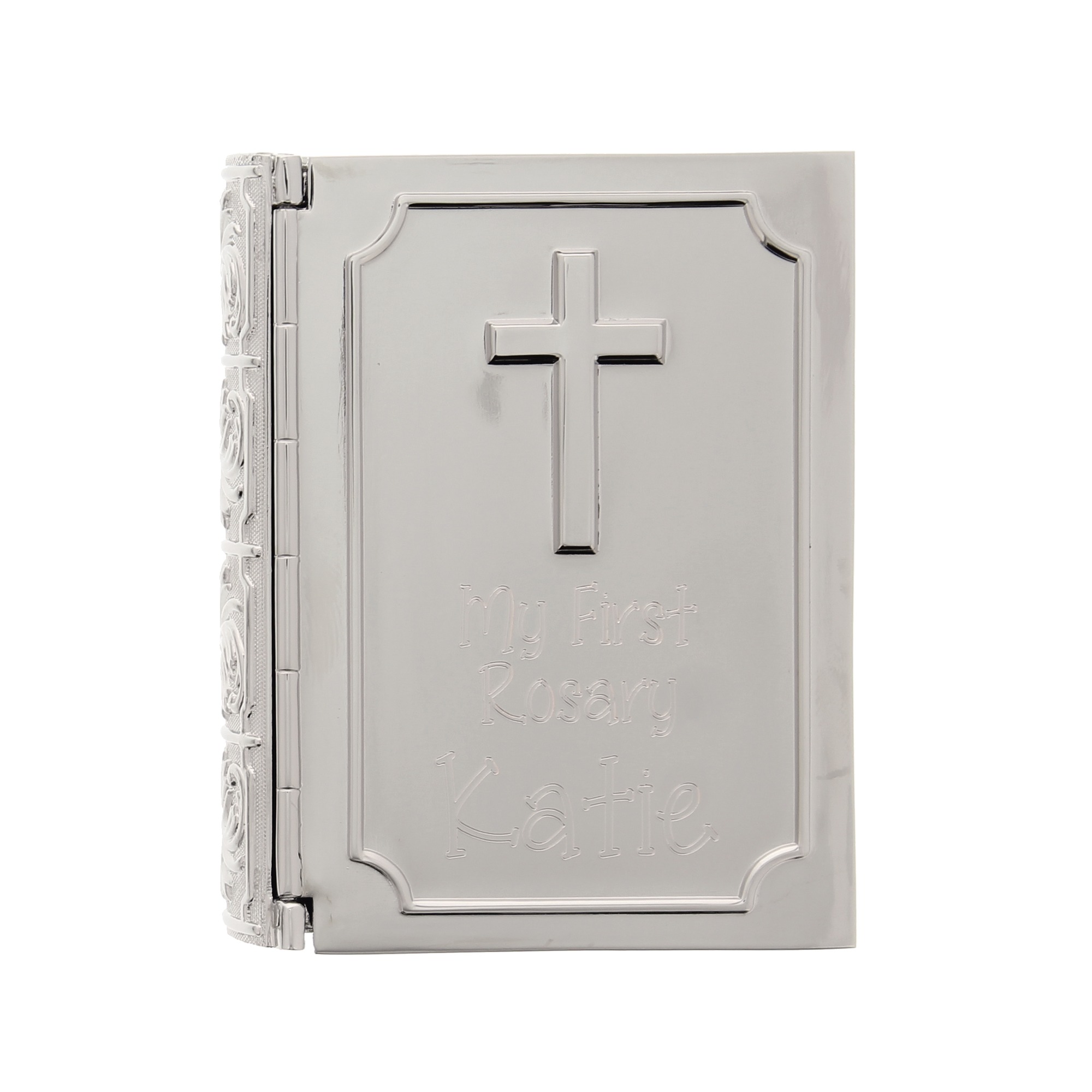 Personalized Silver Bible My First Rosary Keepsake Box - 3.5