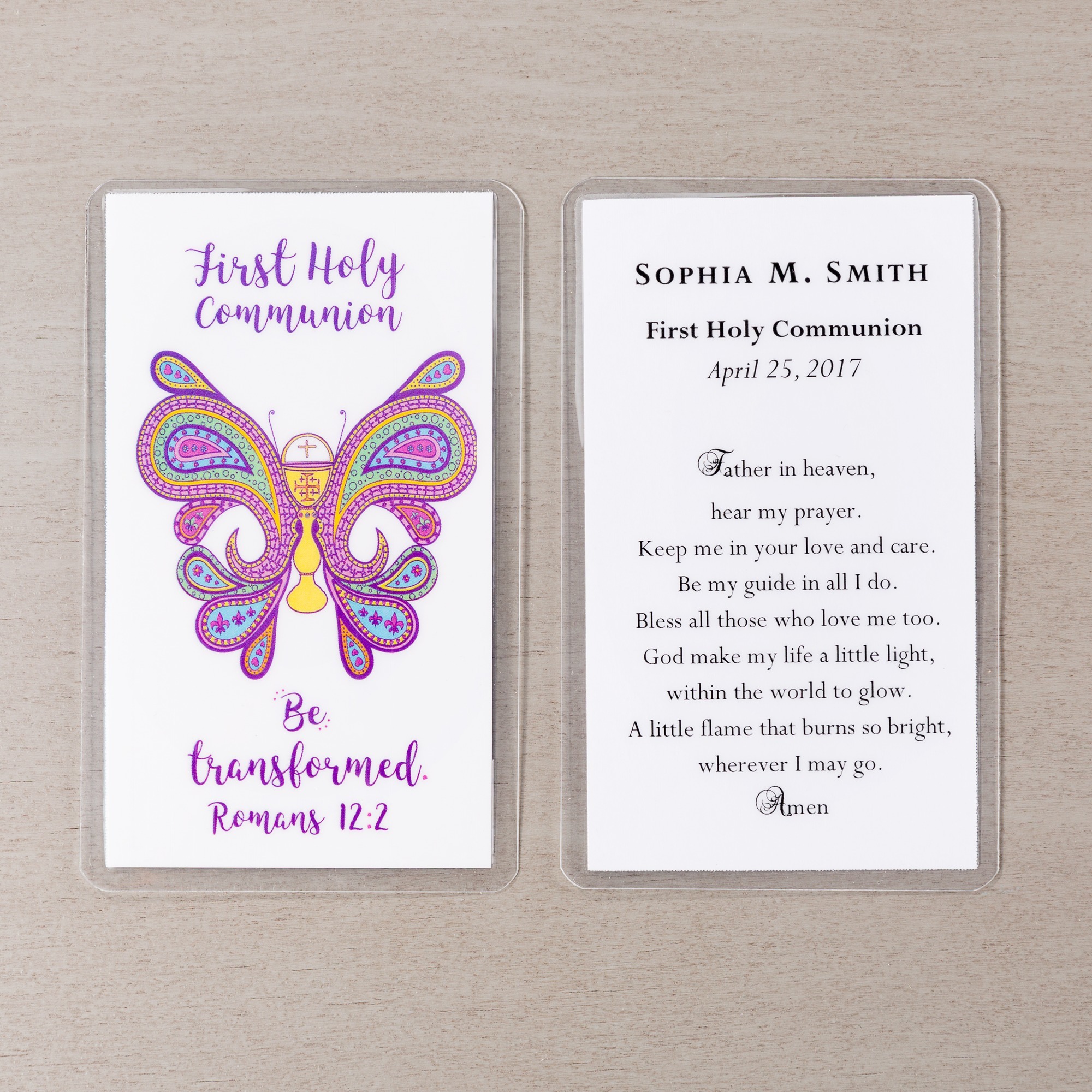 "Be Transformed" First Holy Communion Personalized Prayer Card for First Communion Prayers Of The Faithful
