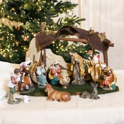 12-Piece Nativity Set with Burlap Stable | The Catholic Company